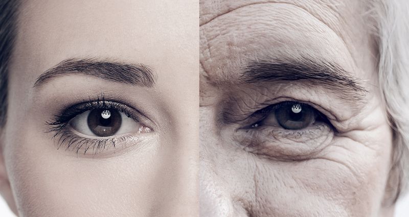 Portrait, half and women faces in studio. Face, eyes and different closeup by women posing with youth, and fine lines. 