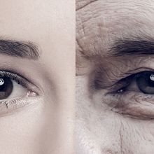 Portrait, half and women faces in studio. Face, eyes and different closeup by women posing with youth, and fine lines. 