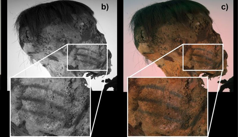 Tattoos on face of Andean mummy