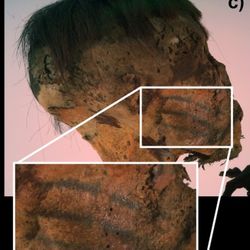 Tattoos on face of Andean mummy