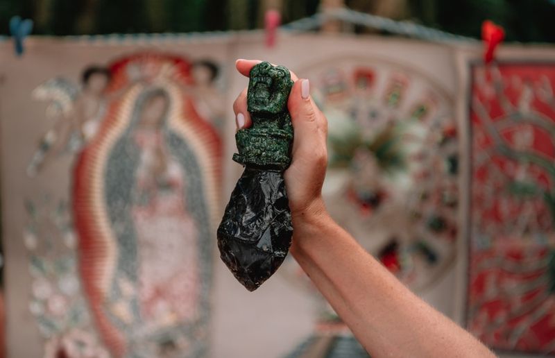Ancient Aztec obsidian sacrificial knife