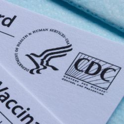 close up of CDC vaccination record cards