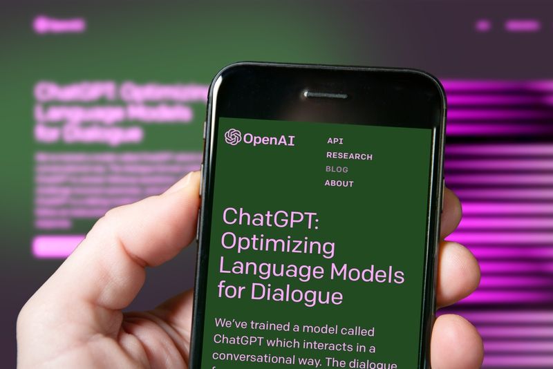 Screen of a smartphone with ChatGPT chat, AI tool, artificial intelligence. Man using ChatGPT the AI chatbot by OpenAI. 