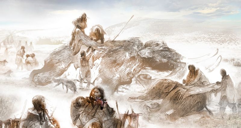 Clovis people hunting mammoth