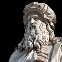 A statue of Leonardo Da Vinci in the courtyard of the Uffizi Gallery in Florence, Italy.