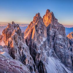 panoramic view of sunset over the Dolomite mountains in South Tyrol, Italy