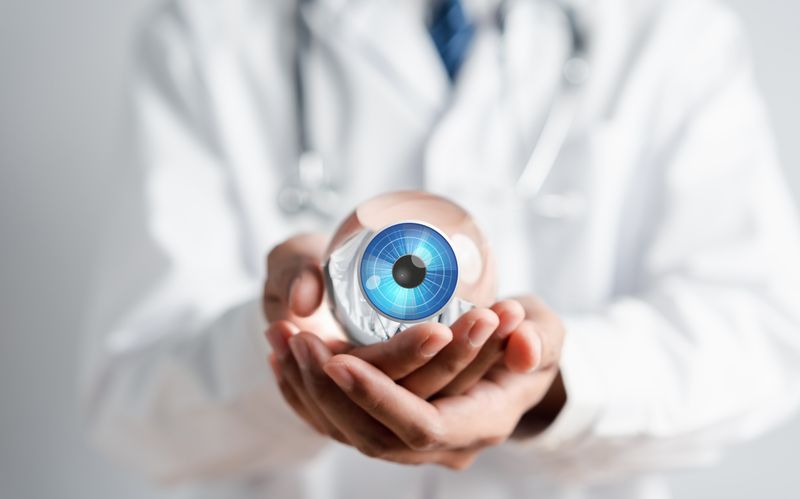 close up of hands holding a digitally illustrated eye