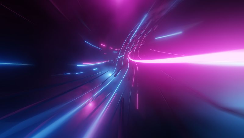 luminous cables are seen stretchign into the distance