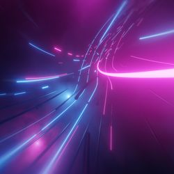luminous cables are seen stretchign into the distance