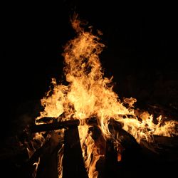 orange flames of a campfire against a black background