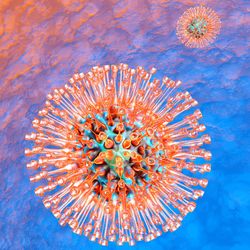 3D colorful illustration of herpes simplex virus particles