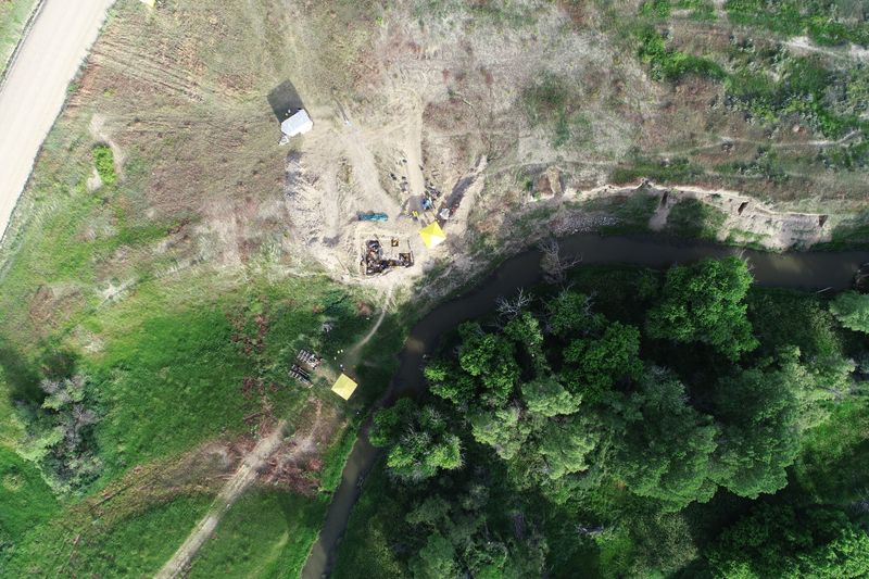 An aerial view of the LaPrele archaeological site near Douglas, Wyoming. 