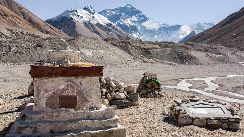 Memorial stele to Marco Siffredi at the North Everest Base Camp.