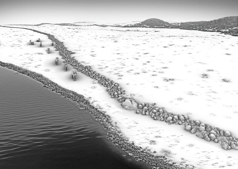 Graphic reconstruction of the hunting structure based on bathymetric data and an underwater 3D model.