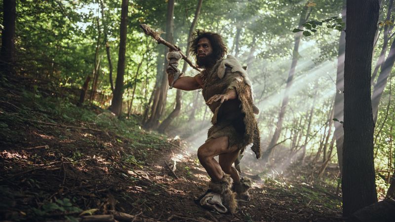 Prehistoric hunter with throwing spear