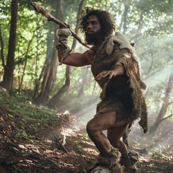 Prehistoric hunter with throwing spear