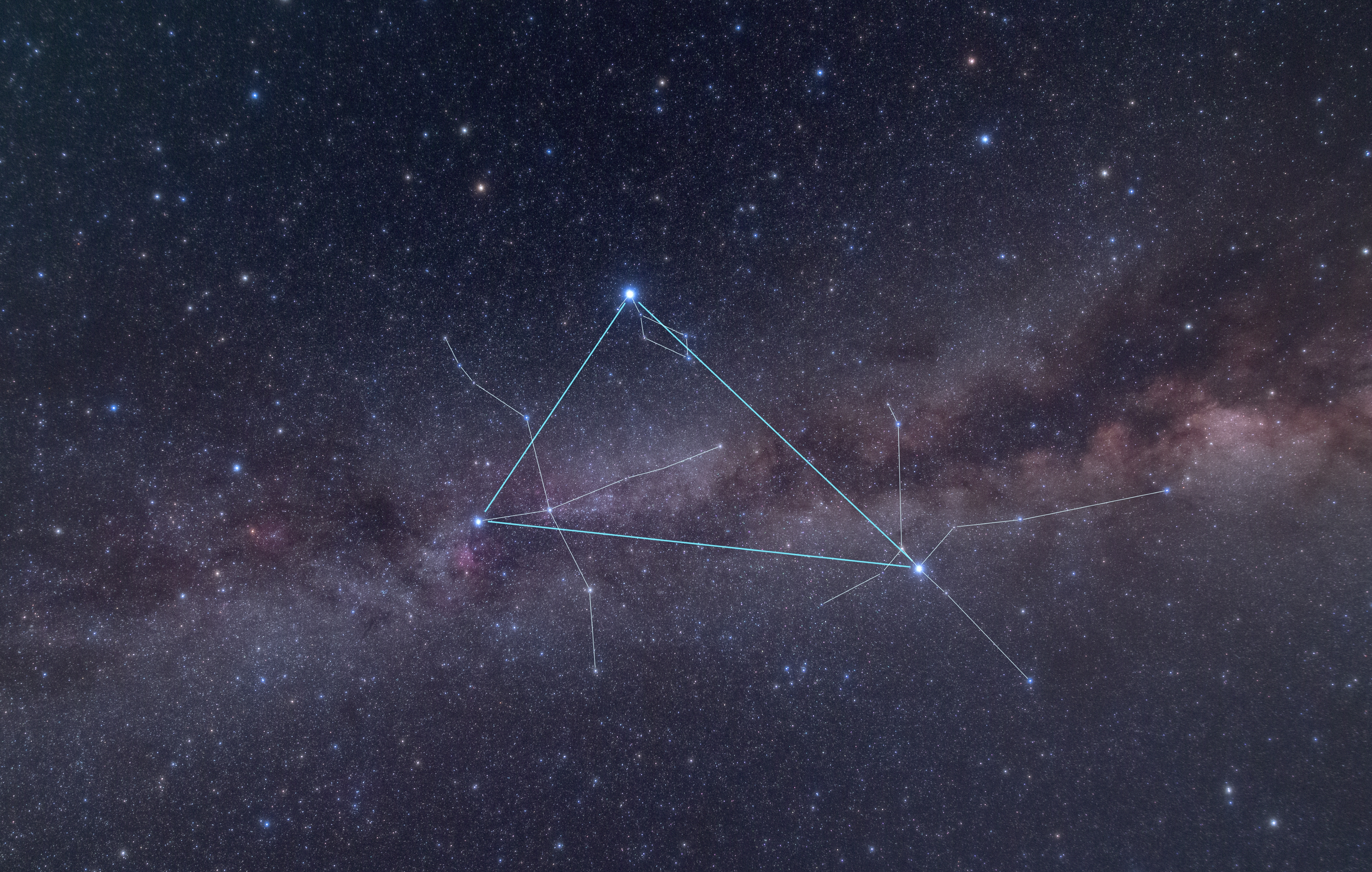 view of the "Summer Triangle" stars, with the Milky Way visible in the background view of the "Summer Triangle" stars, with the Milky Way visible in the background