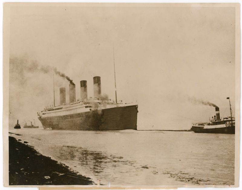 A historical photograph of RMS Titanic During Sea Trials