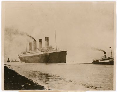 A historical photograph of RMS Titanic During Sea Trials