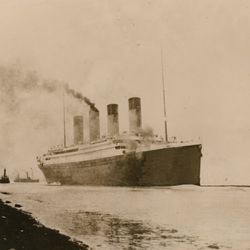 A historical photograph of RMS Titanic During Sea Trials