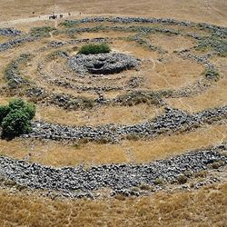 An aerial shot of the 5,000-year old stone concentric circle known as the "wheel of ghosts".