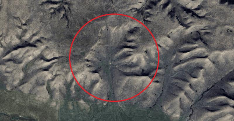 The side profile of a "human face" appears in the landscape around 35 kilometers (22 miles) east of Medicine Hat in Alberta, Canada.