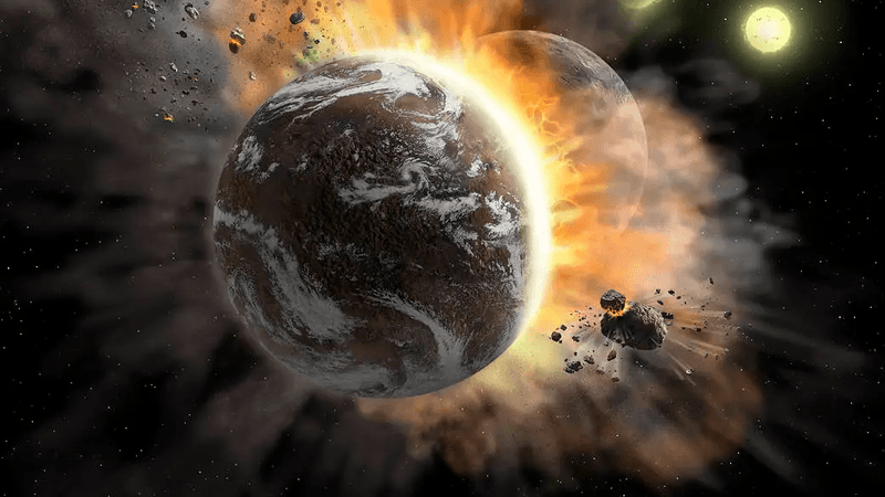 Artist impression of two planets colliding. 