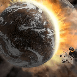 Artist impression of two planets colliding. 