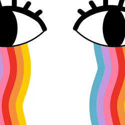 Cartoon eyes crying rainbow tears of happiness or empathy 
