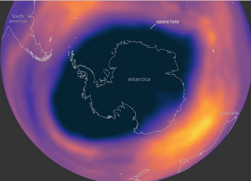 The hole in the ozone layer over Antarctica imaged in October 2021.
