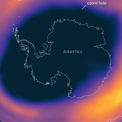 The hole in the ozone layer over Antarctica imaged in October 2021.