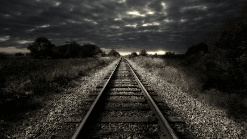 A railway at night.