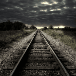 A railway at night.