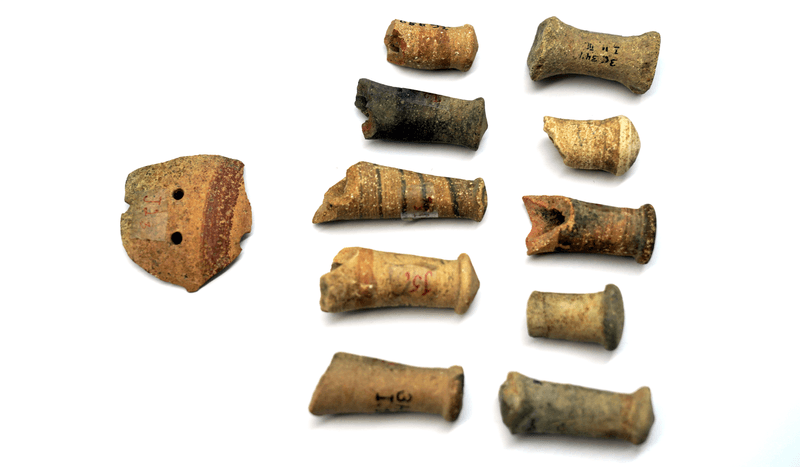 These 4,000 year-old fragments were simply labled "handles" when dug up 90 years ago, but have now been identified as babies' rattles.