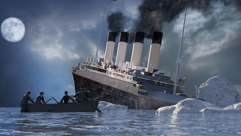 An illustration of the Titanic sinking.