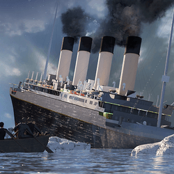 An illustration of the Titanic sinking.