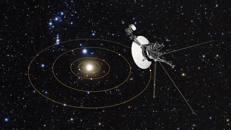Voyager looking back at the solar system (artist impression).