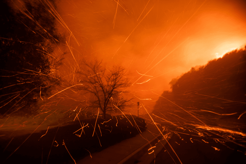 Embers a wildfire in Sierra Madre in California on Wednesday, January 8, 2025.  