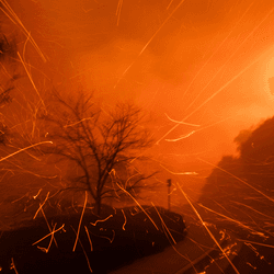 Embers a wildfire in Sierra Madre in California on Wednesday, January 8, 2025.  